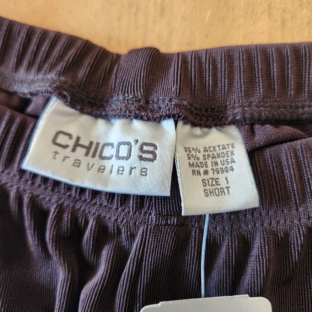 Chicos Travelers Pants Women 1S Chocolate Brown Slinky Knit Elastic Waist Dressy - Picture 9 of 16